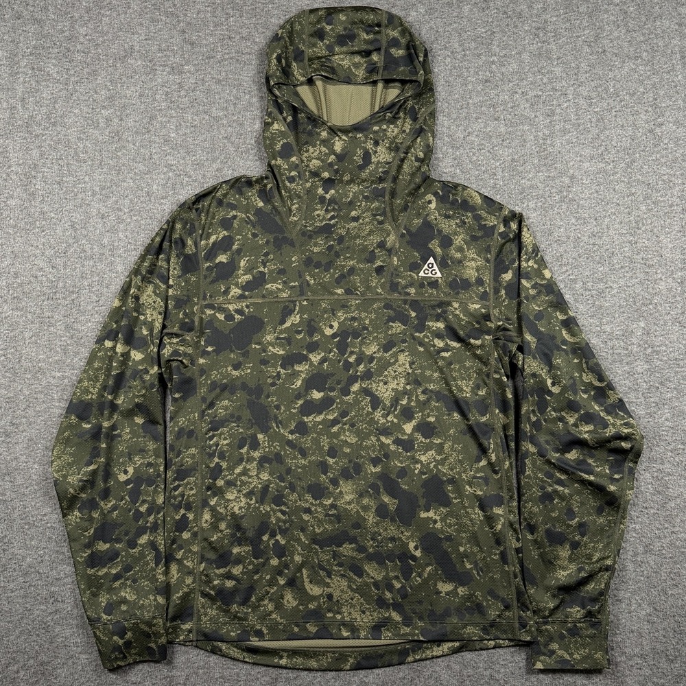 Nike ACG Hoodie Mens Small Green Lava Tree Camo Long Sleeve Pullover DH7217